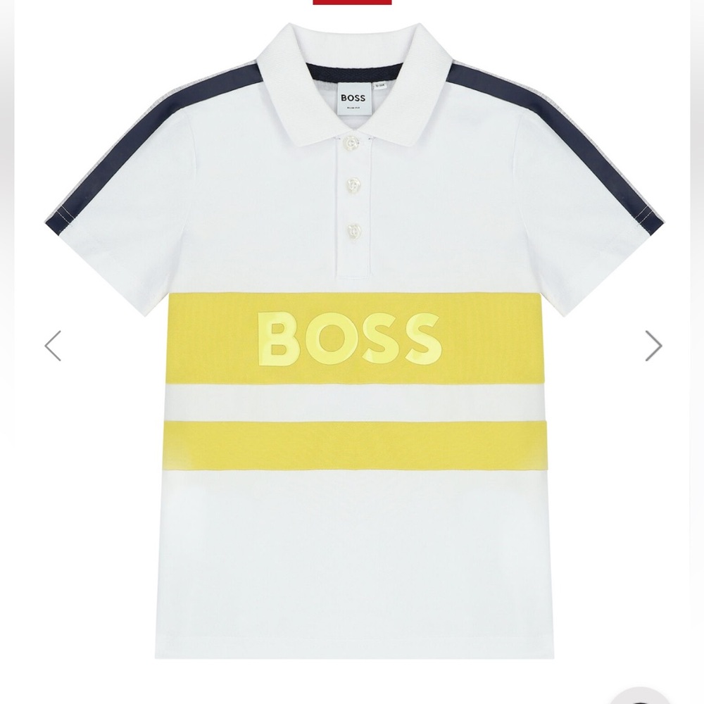 Boss White and Yellow Striped Polo Shirt New